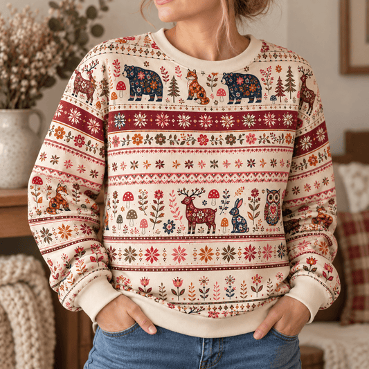 Image of cotton loopback knit with insulation - Scandinavian forest fairy tale – available online at Charlotte Fabrics