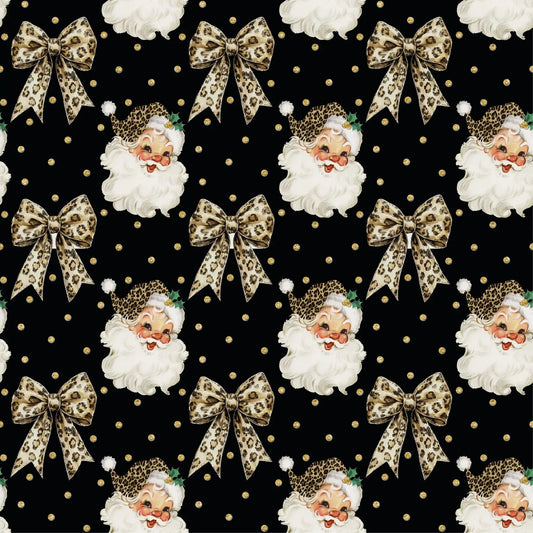 Image of cotton loopback knit with insulation—Santa Claus and bows, available online at Šarlotes Audumi
