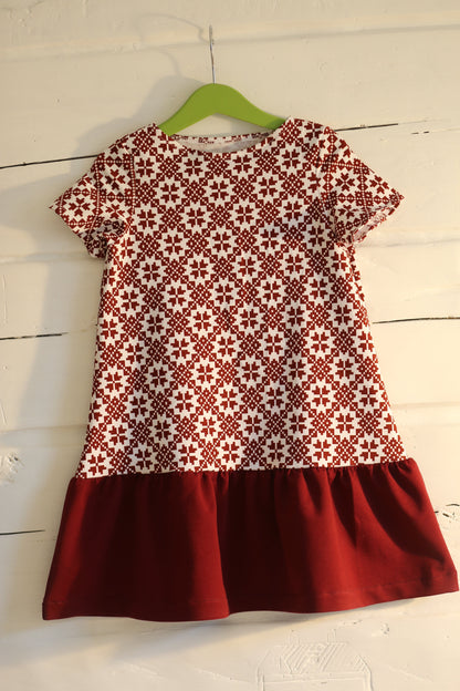 Image of cotton loopback knit - star pattern on a crimson background 250 g/m² – available at Šarlotes audumi
