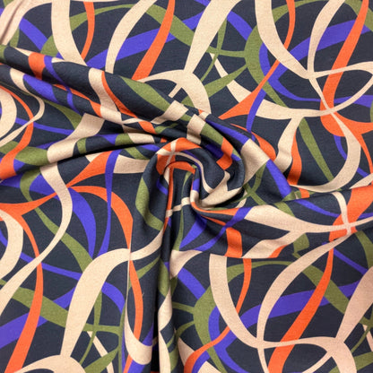Jersey en coton à motif beige, lilas, orange et vert, 250 g/m²