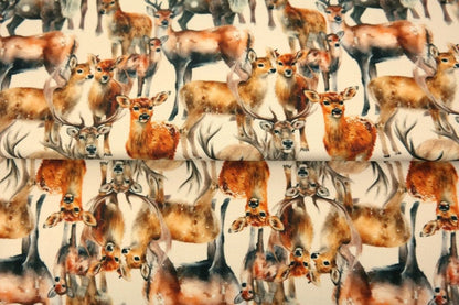 Cotton loop-knit fabric - deer family 250 g/m²