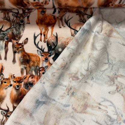Cotton loopback fabric - deer family 250 g/m²
