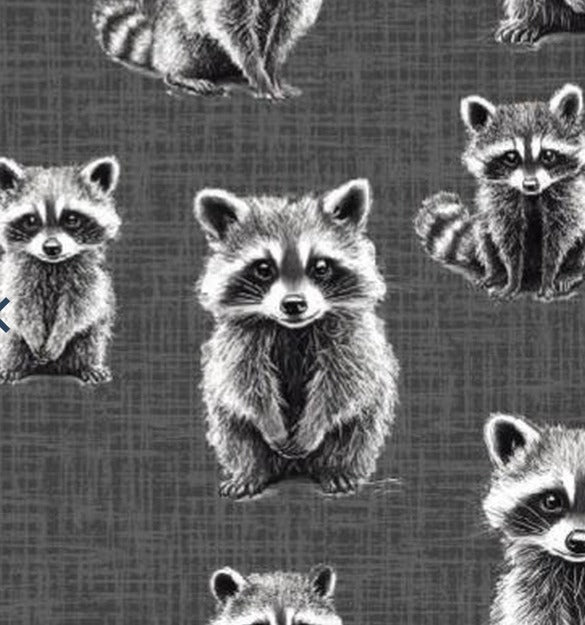 Image of cotton loopback knit - raccoons 265 g/m² – available from Šarlotes audumi