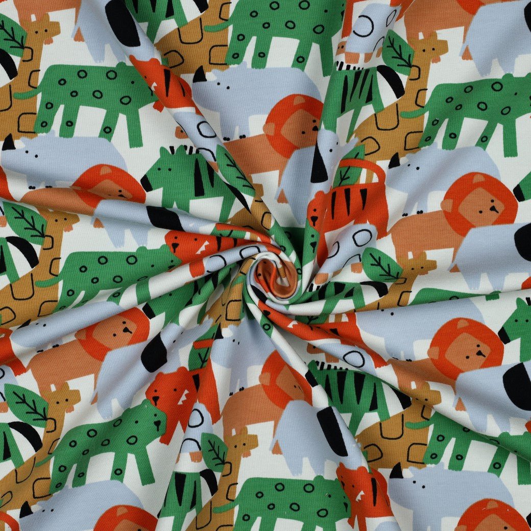 Image de tissu en coton à bouclettes - animaux colorés 225 g/m² – disponible chez Šarlotes audumi