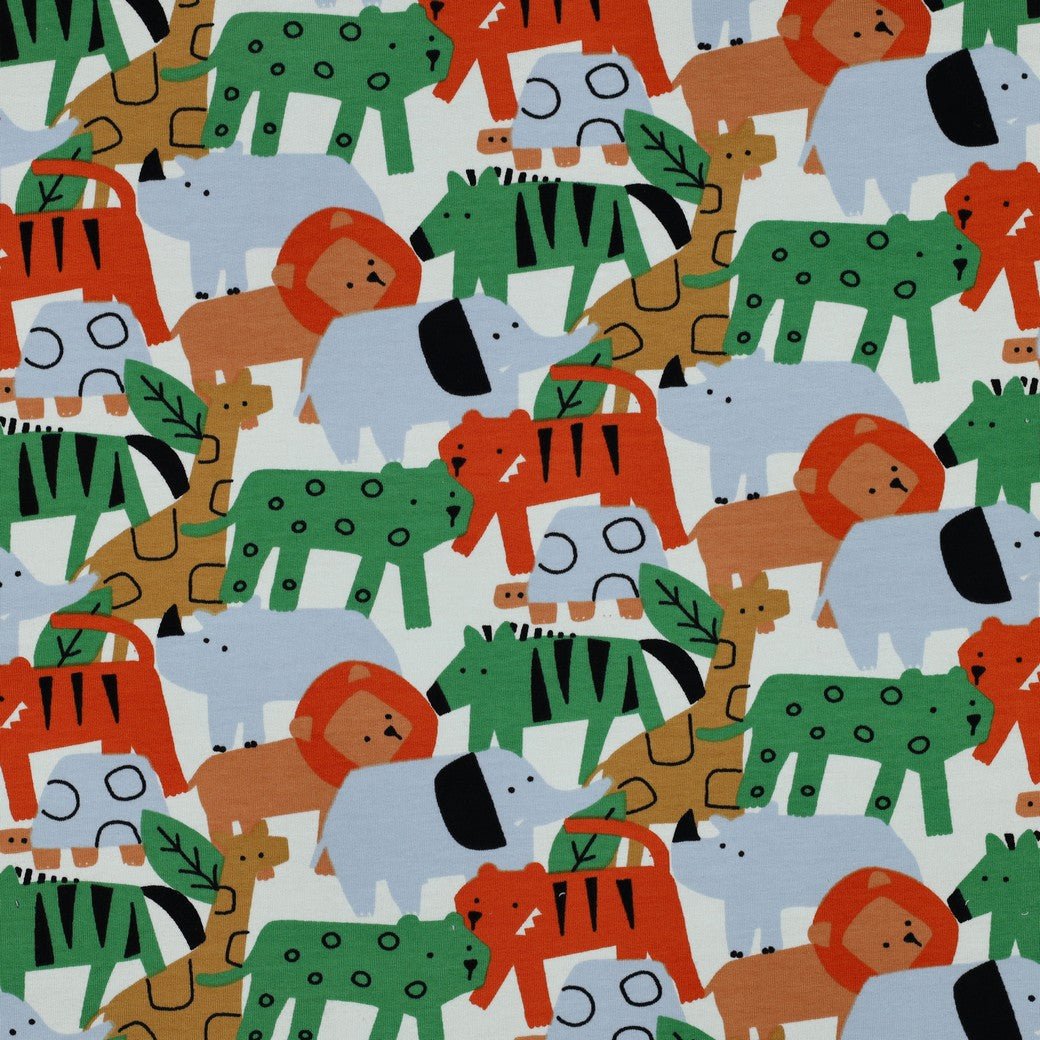 Image de jersey bouclé en coton - animaux colorés 225 g/m² – disponible chez Šarlotes audumi