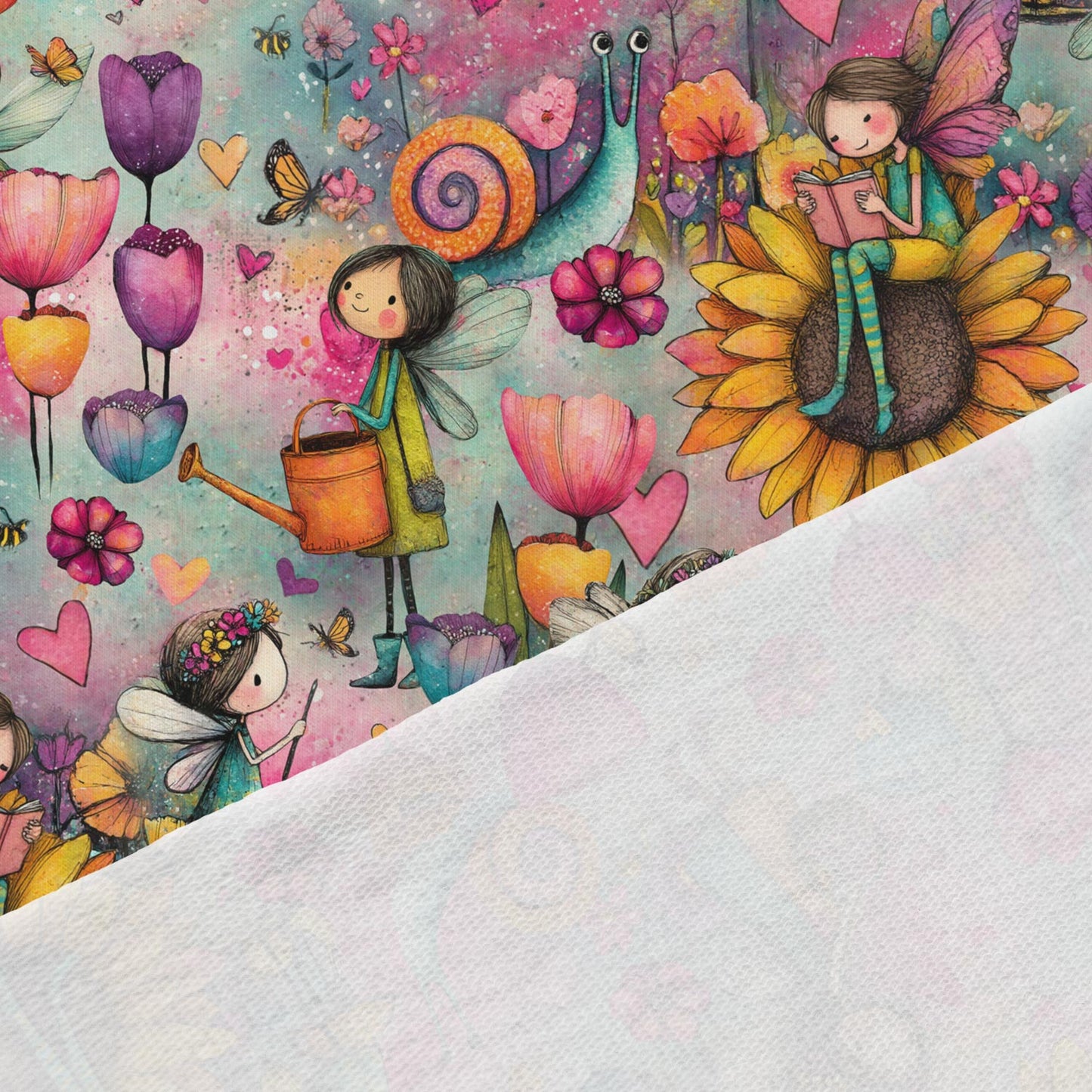 Visuel en maille bouclette en coton - fées colorées 250 g/m² – disponible chez Šarlotes audumi