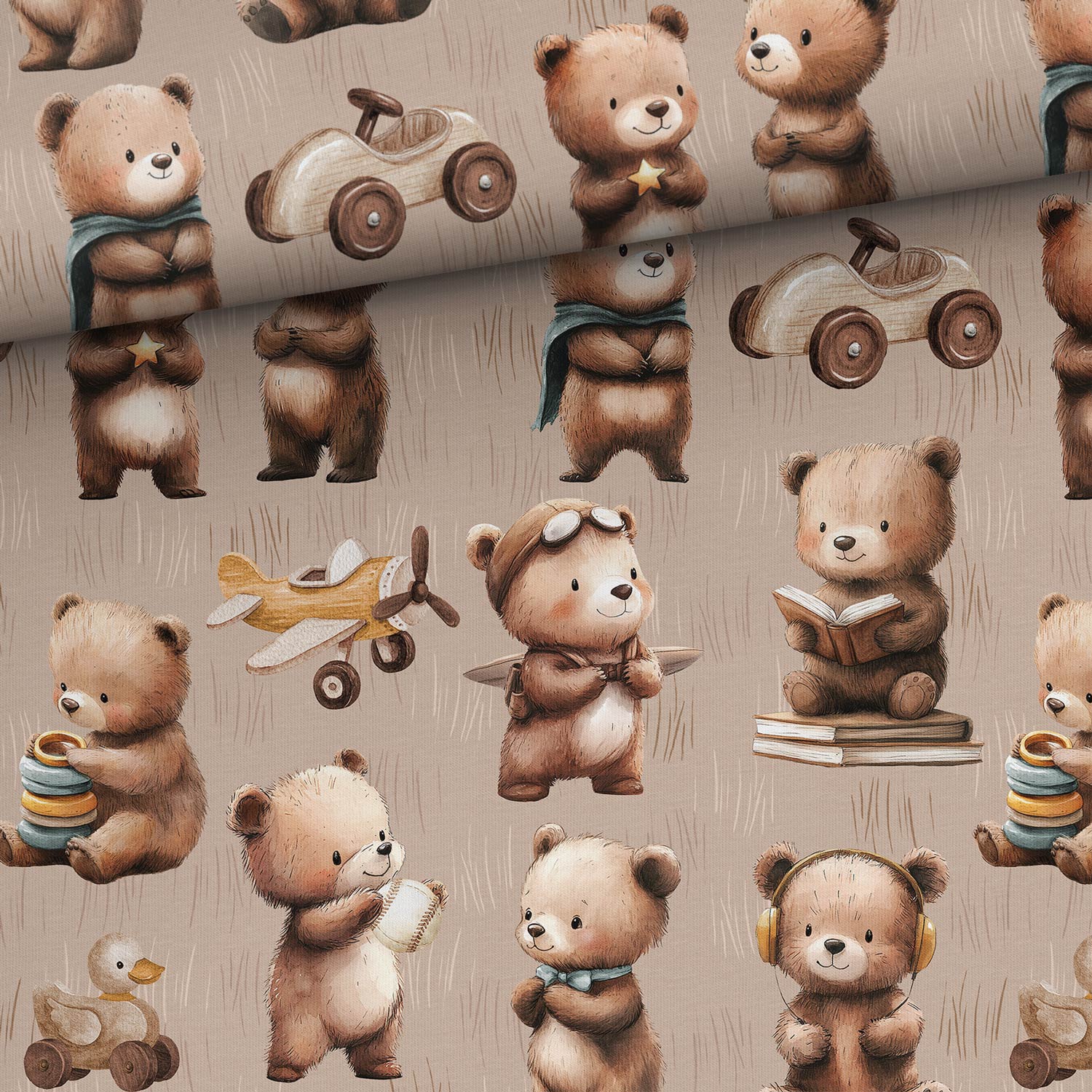 Image de tissu en jersey bouclette de coton – méfaits d’ourson 250 g/m² – disponible chez Šarlotes audumi