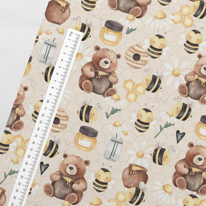 Image avec jersey bouclé en coton, oursons et petites abeilles – disponible en ligne chez Les tissus de Charlotte