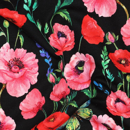 Cotton loopback knit - poppies 230 g/m²