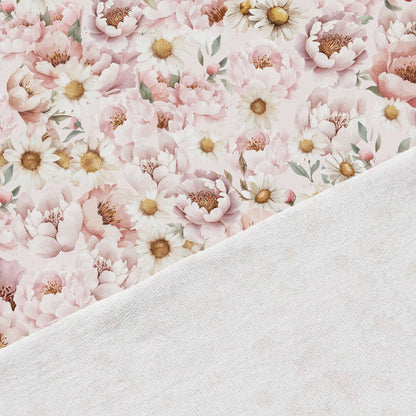 Cotton loopback knit fabric - daisies and peonies 250 g/m²