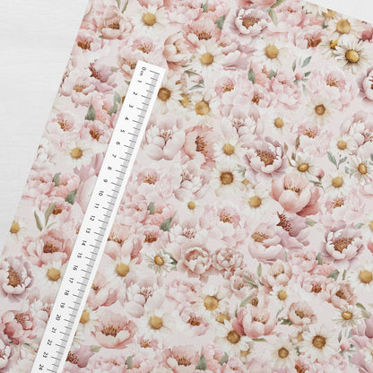 Cotton loopback knit - daisies and peonies 250 g/m²
