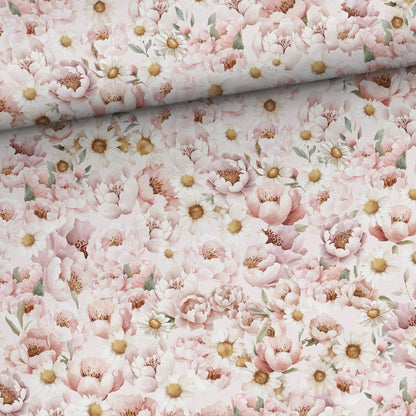 Cotton loopback knit - daisies and peonies 250 g/m²