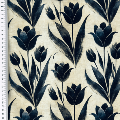 Cotton loop-knit fabric - black tulips 250 g/m²