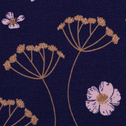 Cotton loopback knit - yarrow and pink flower 265 g/m²