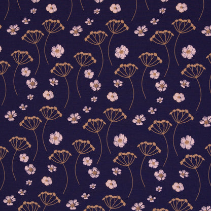 cotton loopback jersey - yarrow and pink flower 265 g/m²