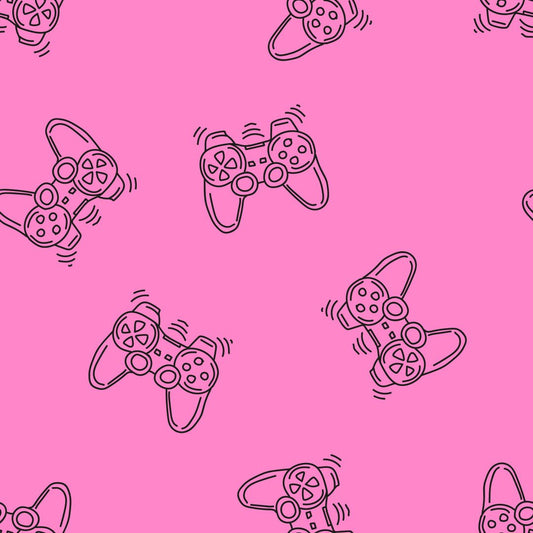 Image of a cotton loopback jersey game controller on pink – available online at Šarlotes audumi