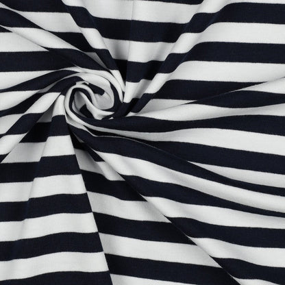 Cotton loopback knit - dark blue stripes 190 g/m²