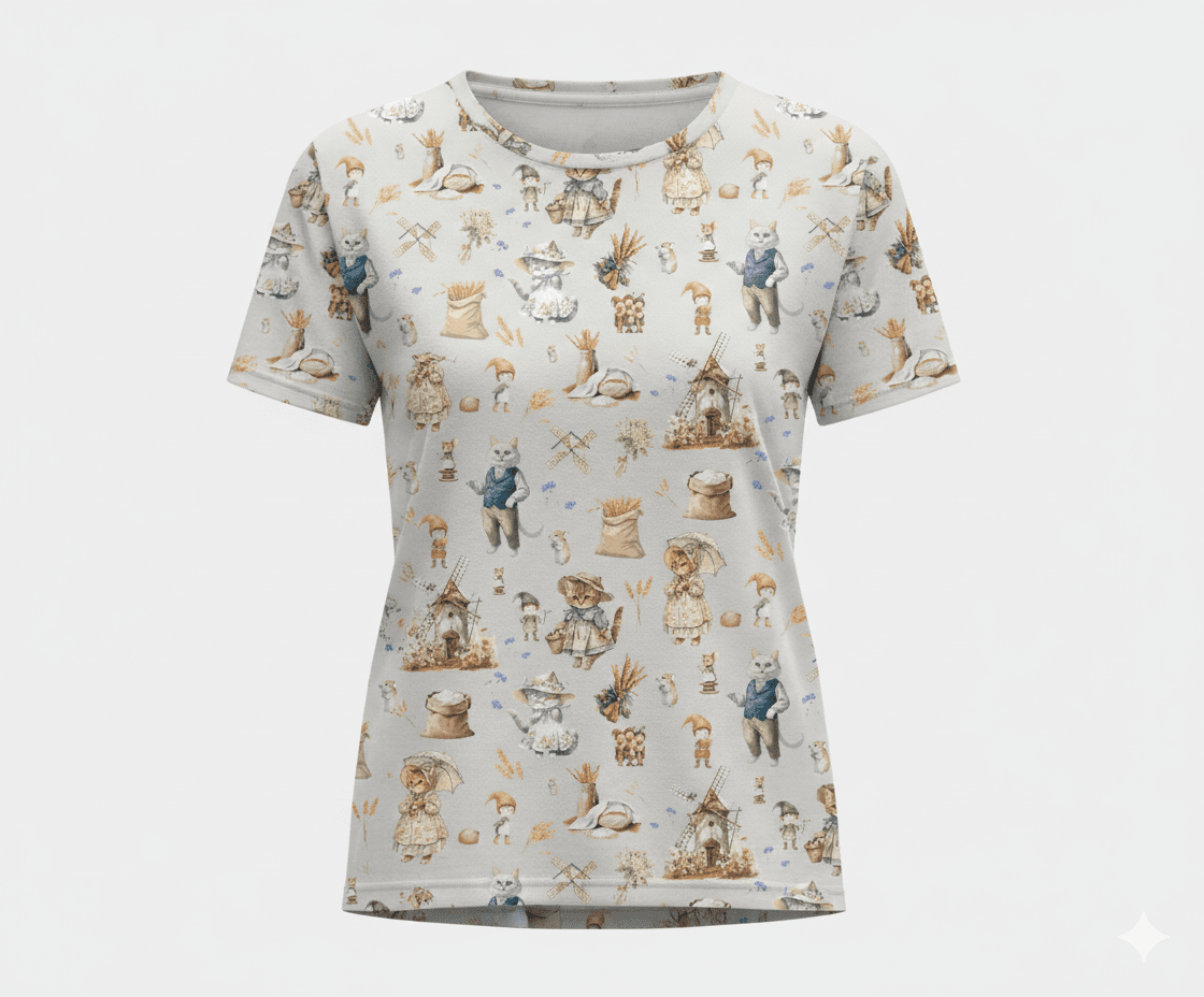 Image de jersey bouclette de coton - Là où tournent les moulins et ronronne le chat 250 g/m² – disponible chez Šarlotes audumi