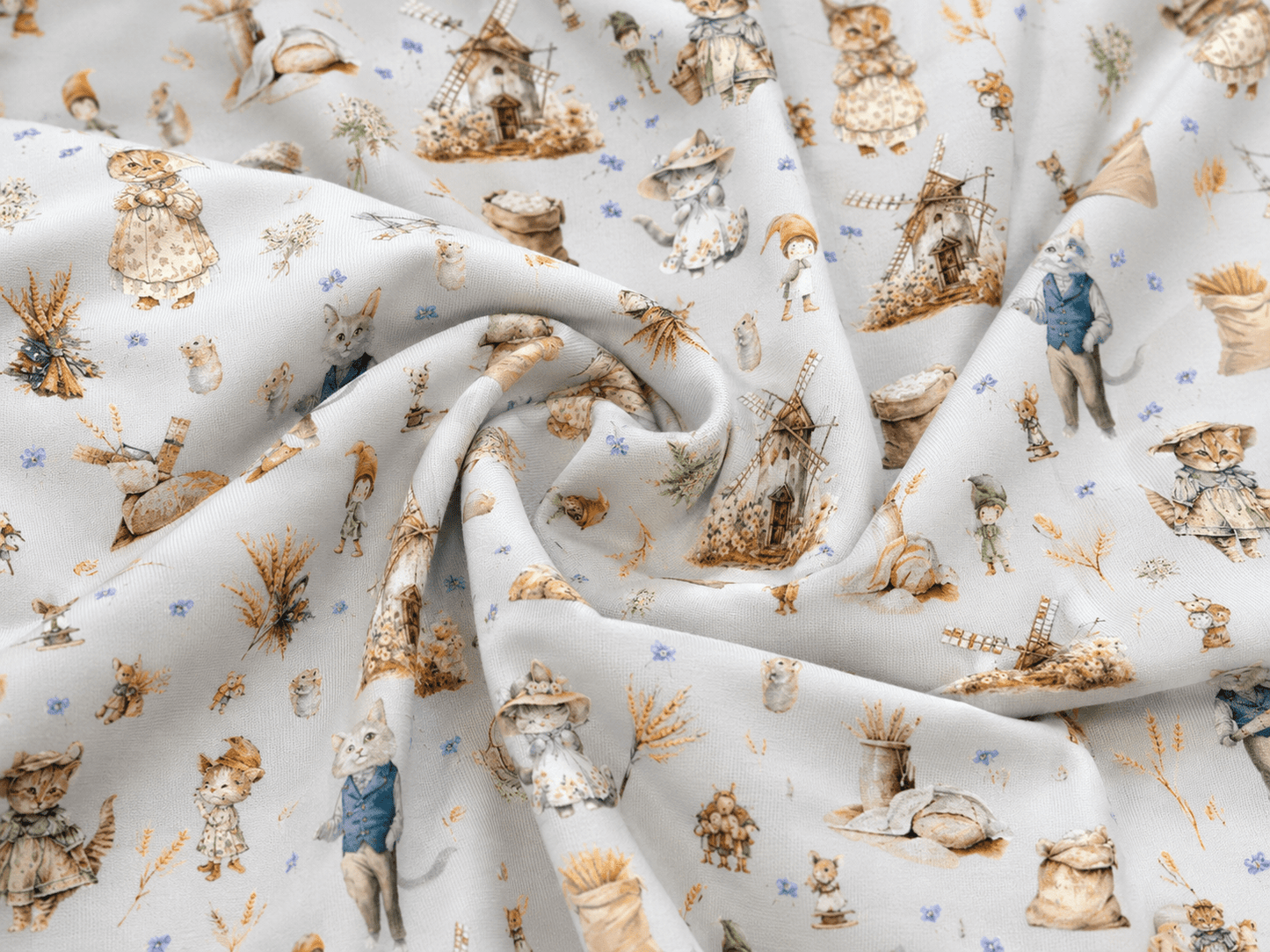 Image de maille bouclette en coton - Là où tournent les moulins et ronronne le chat 250 g/m² – disponible chez Šarlotes audumi