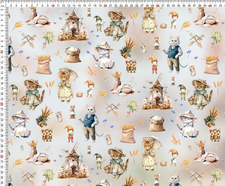 Image avec jersey bouclette en coton - Là où tournent les moulins et ronronne le chat 250 g/m² – disponible chez Šarlotes audumi