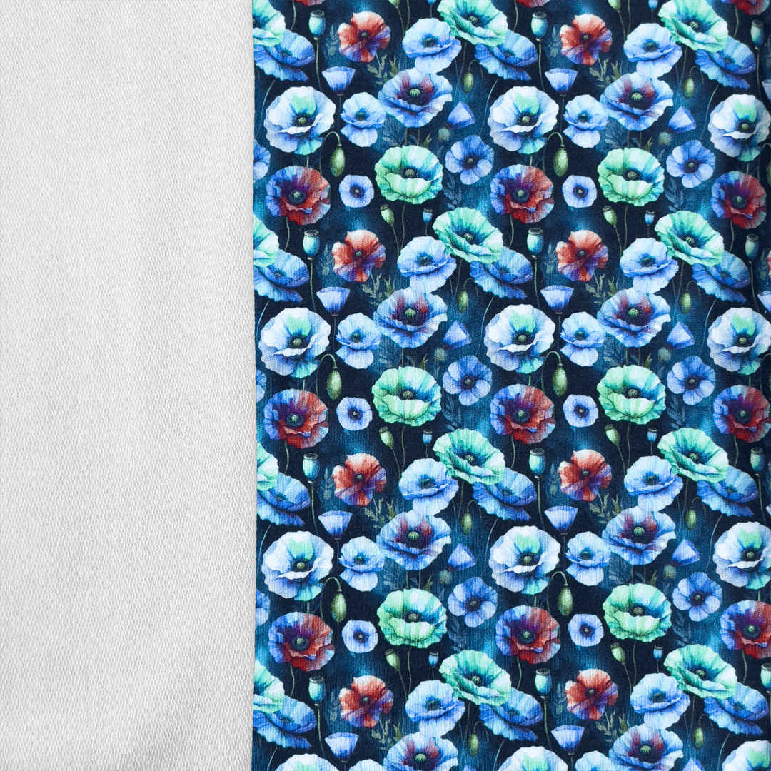 Cotton loop knit - blue poppies 260 g/m²