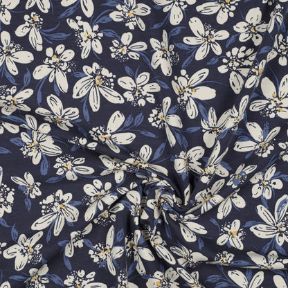 Cotton loopback knit - blue floral motif 225 g/m²