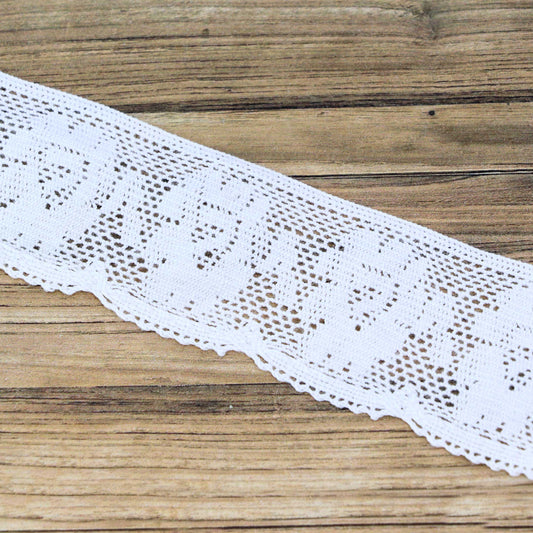 Cotton lace trim, white flowers – 3.5 cm – available online at Šarlotes audumi