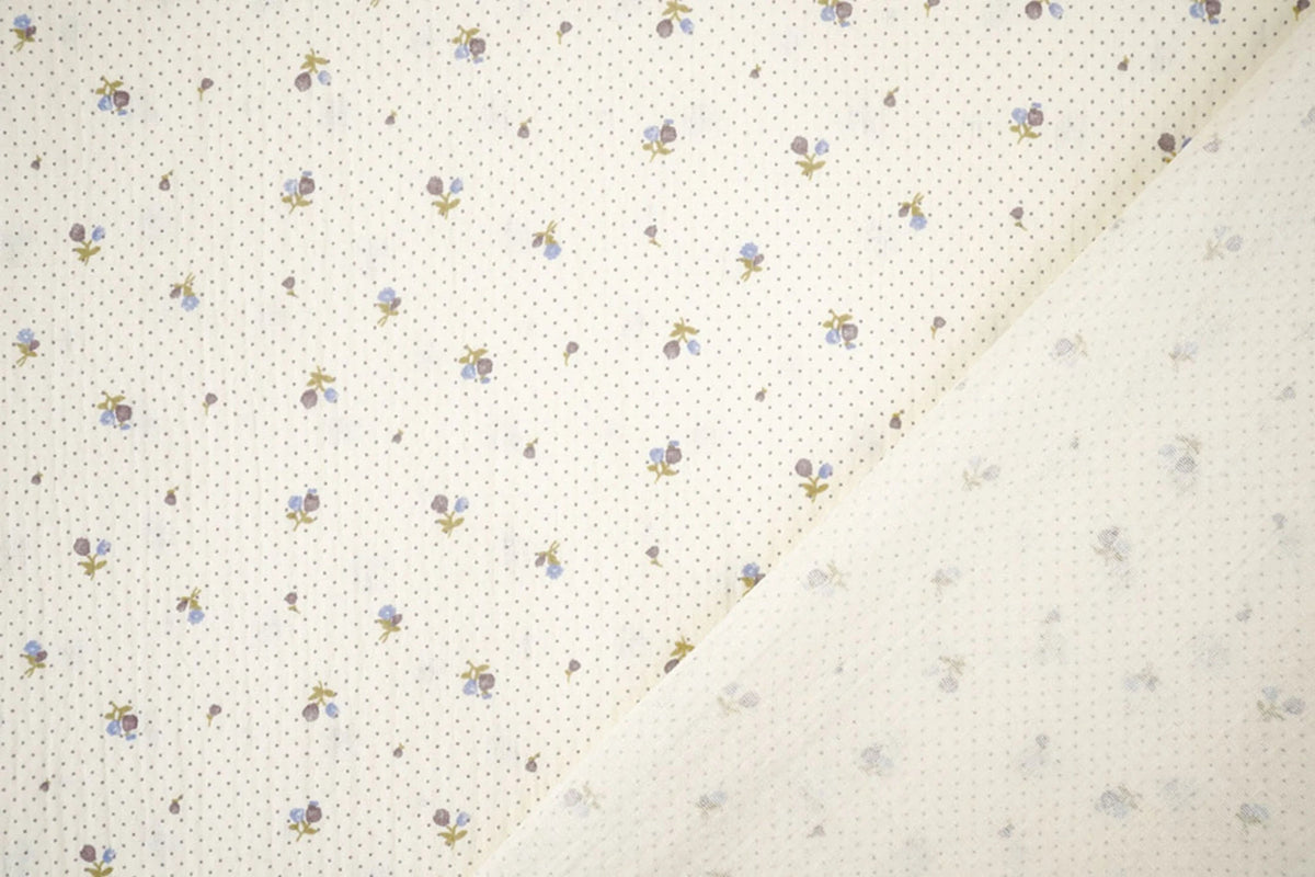 Cotton muslin with tiny flowers and dots - available online at Charlotte Fabrics