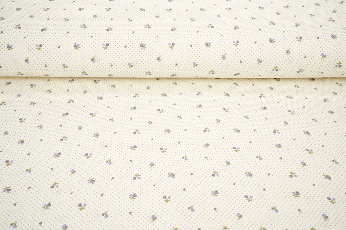 Cotton muslin with tiny flowers and dots - available online at Charlotte Fabrics
