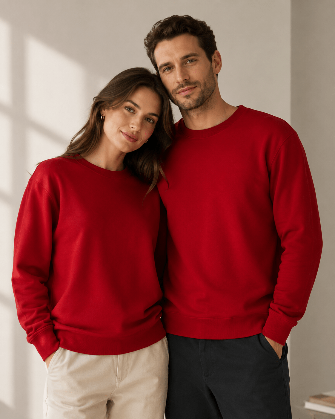 Cotton-lined knitwear in deep red – available online at Šarlotes audumi