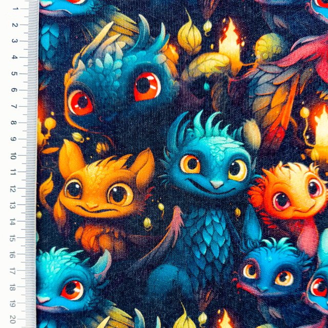 Image of cotton brushed knit - dragons 285 g/m² – available at Šarlotes audumi