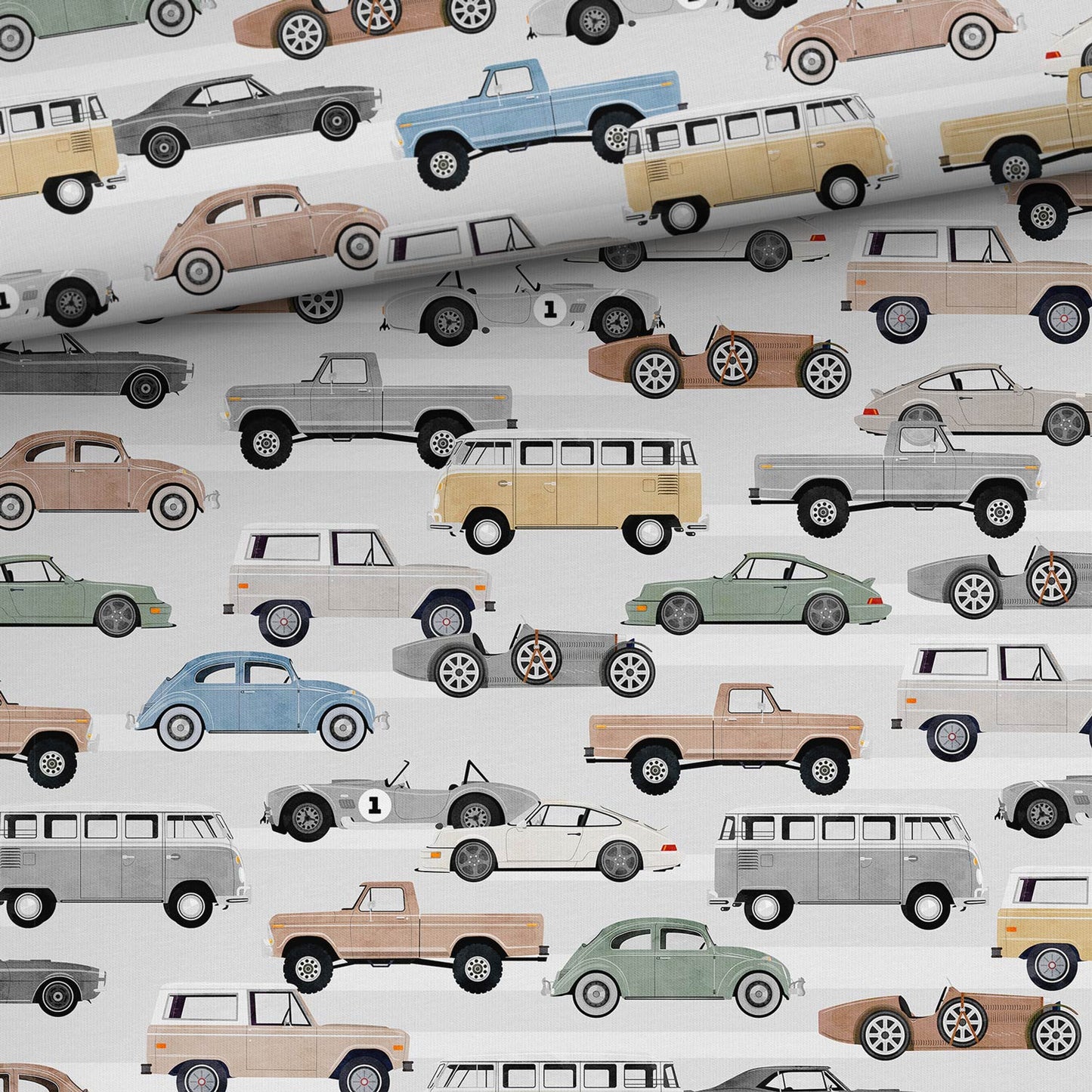 Image avec jersey en coton - motif voiture en tons gris clair 200 g/m² – disponible chez les tissus de Charlotte