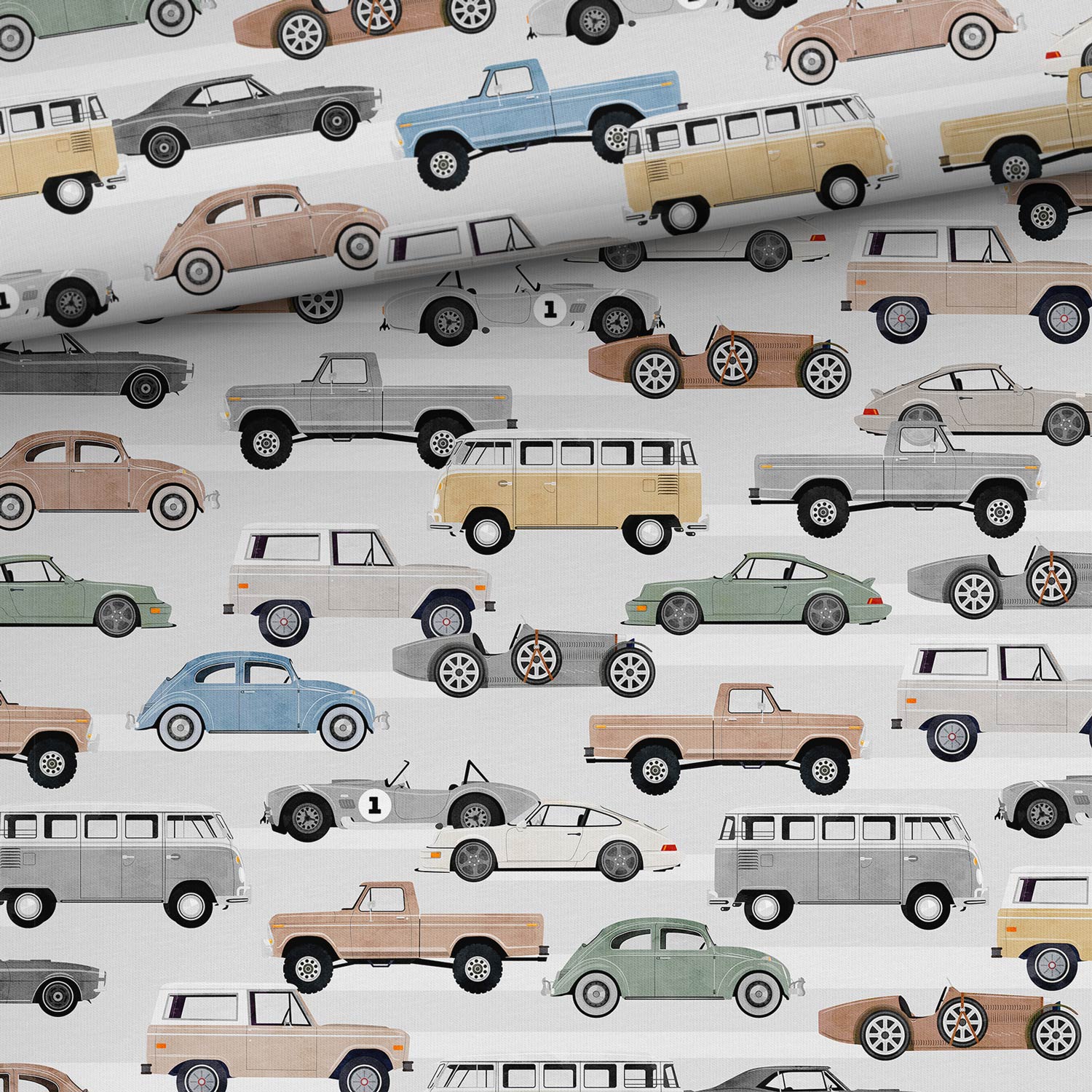 Image avec jersey en coton - motif voiture en tons gris clair 200 g/m² – disponible chez les tissus de Charlotte