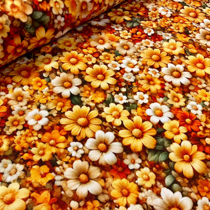Cotton jersey knit - yellow flowers 200 g/m²