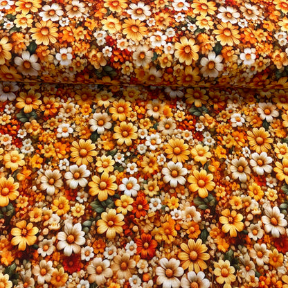 Cotton knit fabric - yellow flowers 200 g/m²