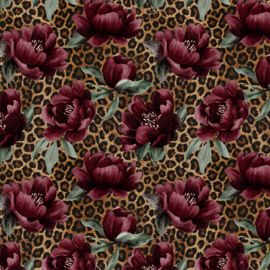 Image of cotton jersey, peony leopard print – available online at Charlotte Fabrics