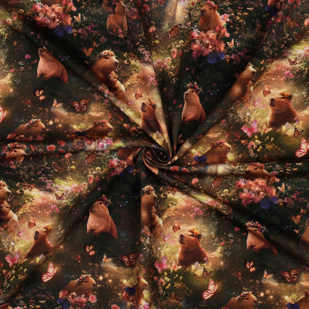 Image with cotton knit - capybaras 200 g/m² – available at Šarlotes audumi