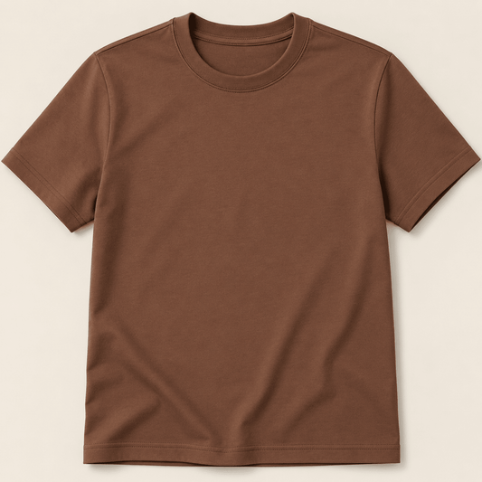 Image de jersey coton brun noisette 210 g/m² – disponible chez Šarlotes audumi