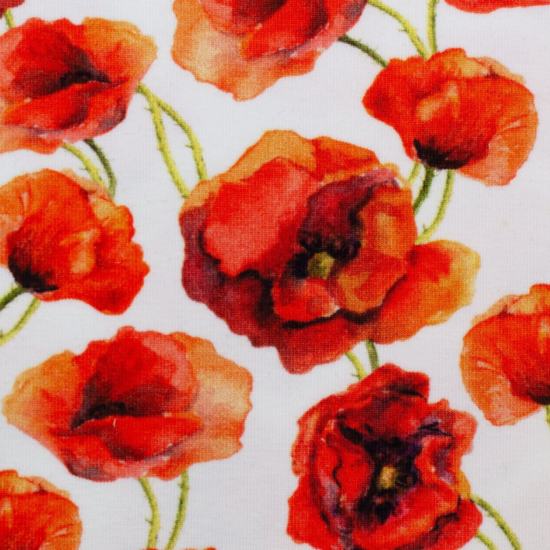 Bild mit Baumwolljersey-Mohnblumen 210 g/m² – online erhältlich bei Šarlotes audumi