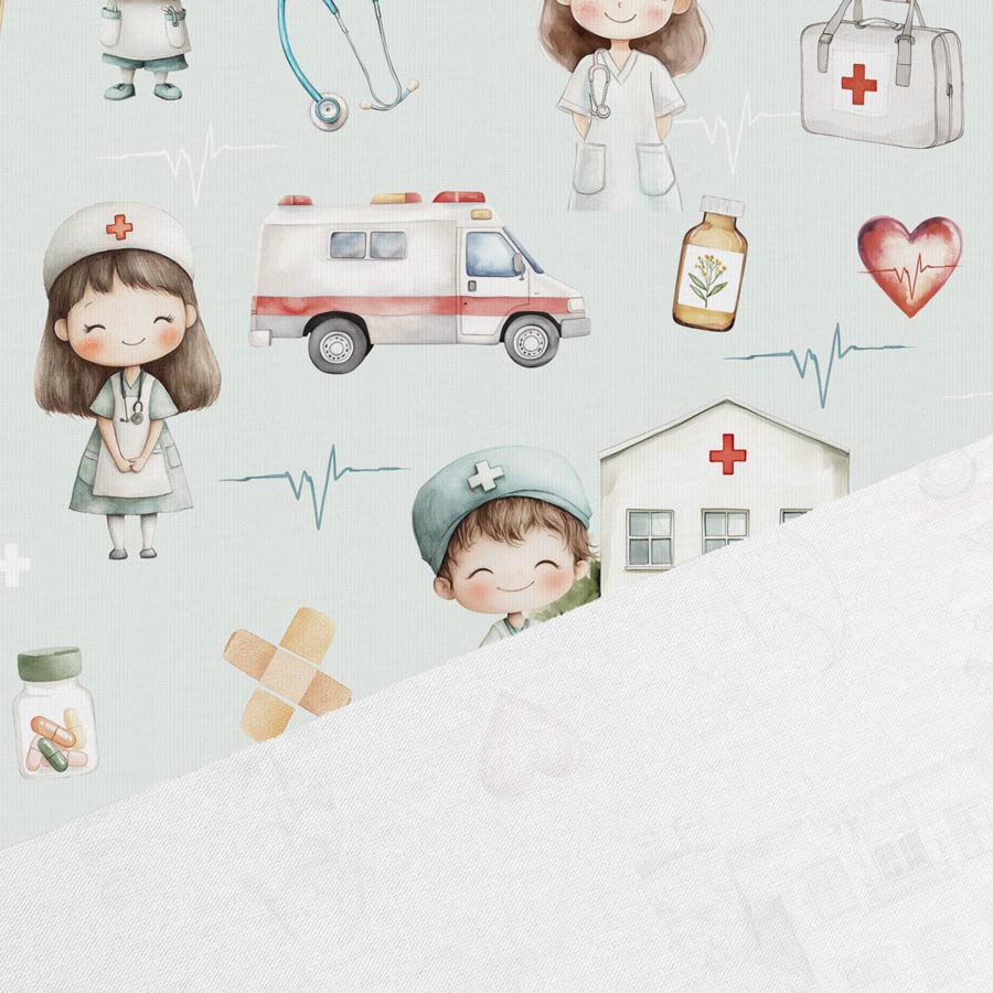 Image of cotton knit - little doctors 200 g/m² – available at Šarlotes audumi