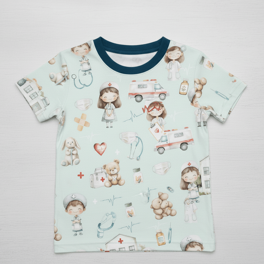 Image of cotton knit - little doctors 200 g/m² – available at Šarlotes audumi