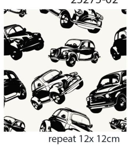 Cotton jersey - black cars on a white background 200 g/m²