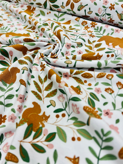 Cotton jersey - forest animals in leaves 200 g/m²