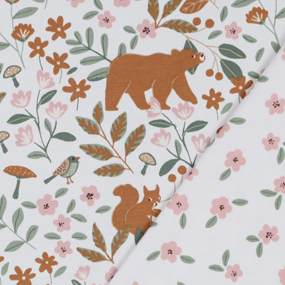 Cotton jersey - forest animals in leaves 200 g/m²