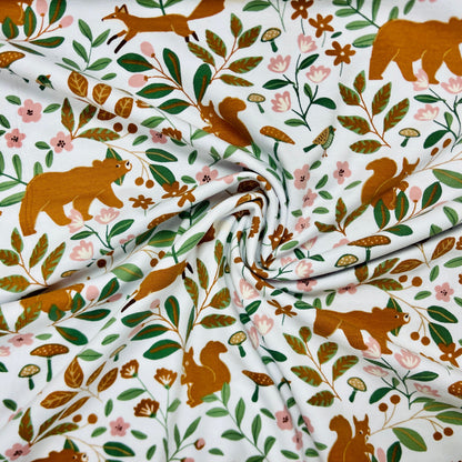 Cotton jersey - forest animals in leaves 200 g/m²
