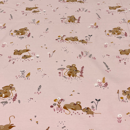Jersey de coton - petites souris sur fond rose tendre 220 g/m²