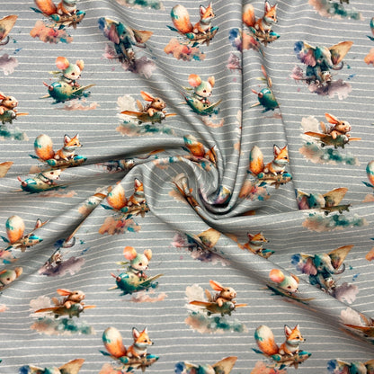 Jersey en coton, motifs souris sur fond gris 210 g/m²