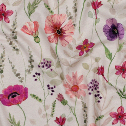 Cotton knit - meadow on a beige background 200 g/m²
