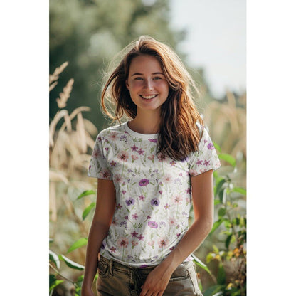 Cotton jersey - meadow on a beige background 200 g/m²