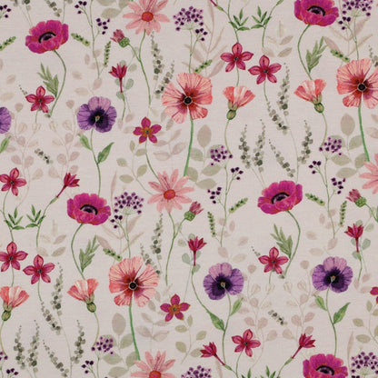 Cotton knit - meadow on a beige background 200 g/m²